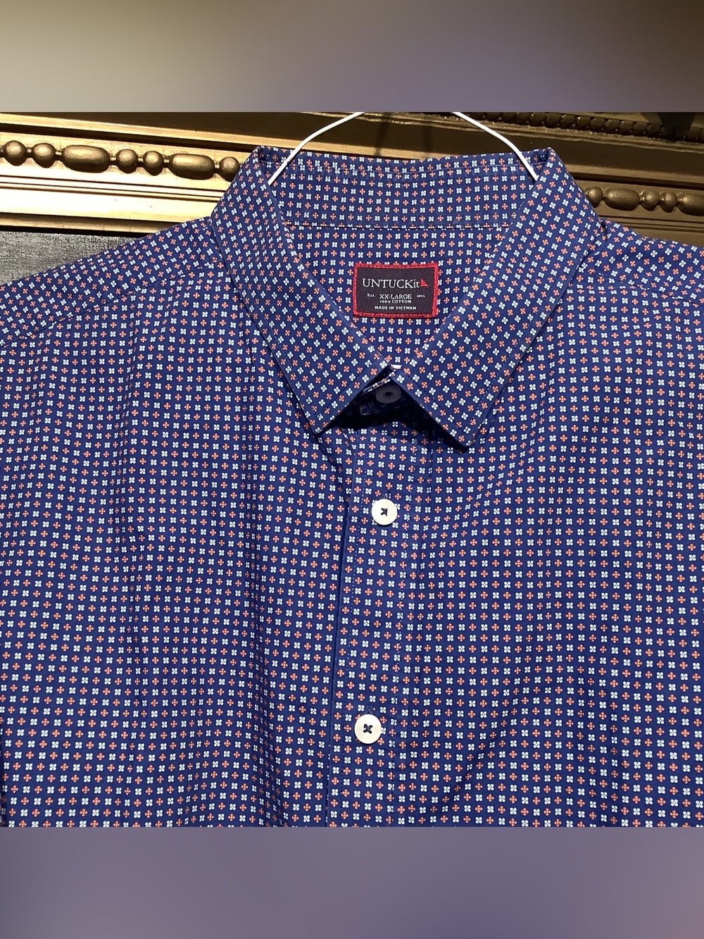 UNTUCKit Men's Navy Blue Micro Floral Button-Down Shirt Men’s XXL